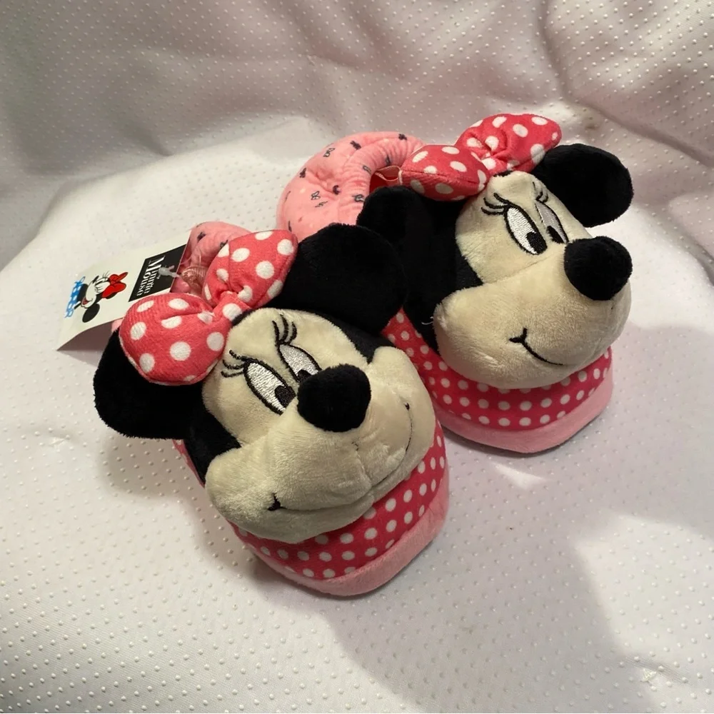 Minnie Mouse Slippers Girls Size 11-12 Pink‎ Slip On New